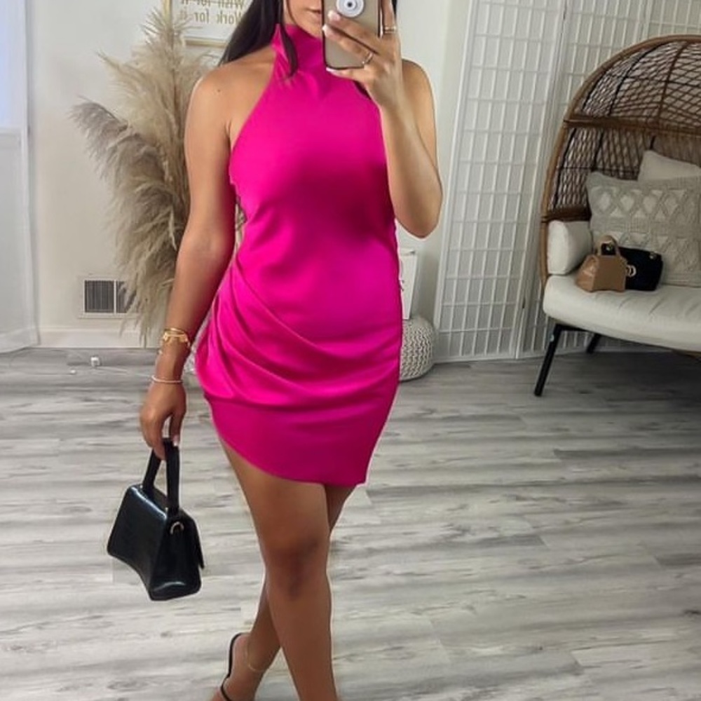 Pink satin mini dress